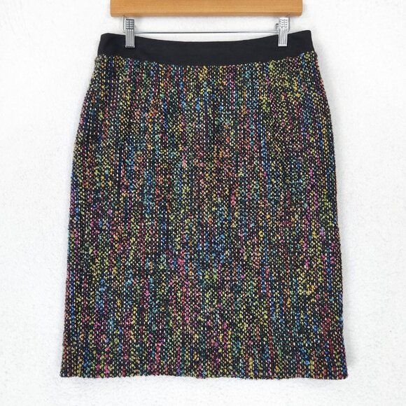 Trina Turk Skirt Womens 8 Black Colorful Tweed Boucle Wool Blend Pencil Lined - Picture 1 of 12